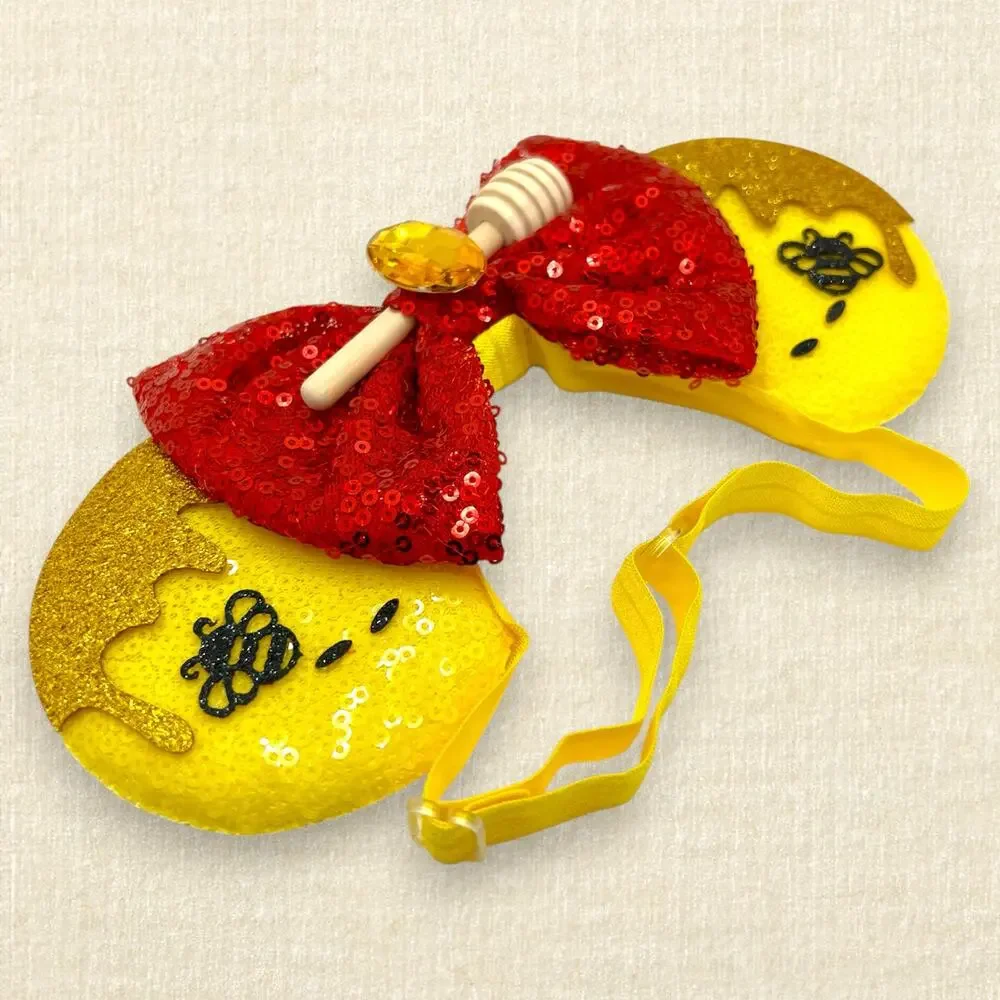 Elastic Yellow Sequin Winnie the Pooh Minnie Ears | Disney-Inspired Mouse Ears